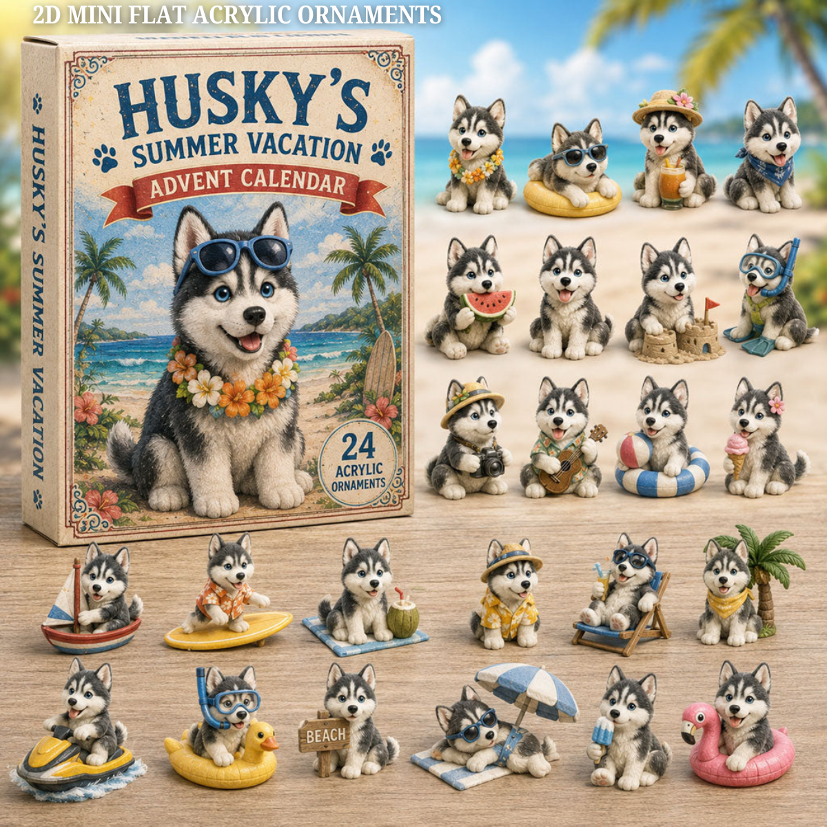Husky Summer Vacation Advent Calendar 2026 - 24-Day Festive Countdown, Acrylic Charms Blind Box - Gift For Dog Lovers 555dd41f-7aa1-4295-a597-054f64d40bb6-summer-husky-text-2.png