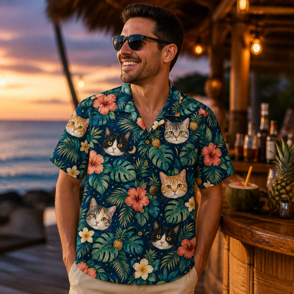 Tropical Cats Night Hawaiian Shirt - Lifestyle 2