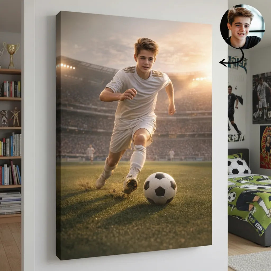 Custom Soccer Player Portrait from Photo Personalized Poster Canvas For Kids