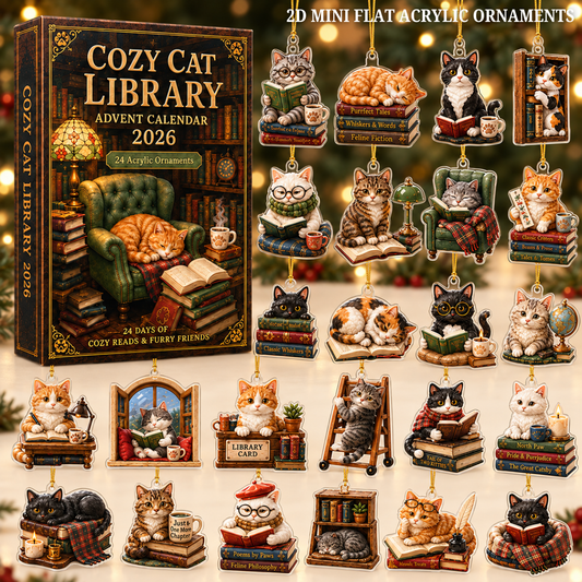 Cozy Cat Library Advent Calendar 2026 - 24-Day Festive Countdown, Acrylic Charms Blind Box - Gift For Reading Lovers 560aceeb-7245-47f9-9289-4060cc557c0e-cat-text.png