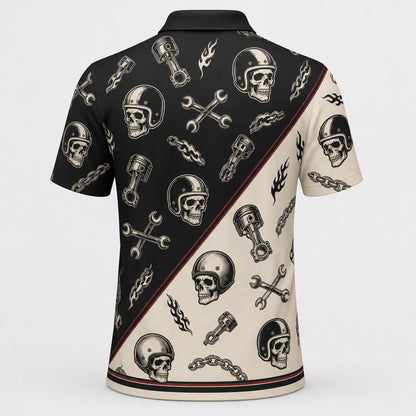 Biker Skull & Chopper AOP Polo – Black/Cream with Red Pinstripes - Polo shirt - All over printed 56f565e2-8b18-408e-bd93-830c4d40f8f3.jpg