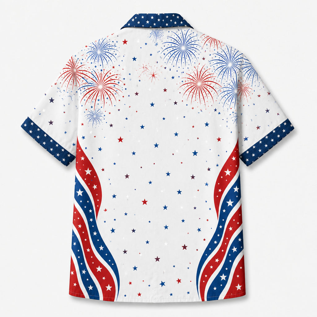Patriotic Fireworks Pet Photo Hawaiian Shirt - Independence Day - Back view