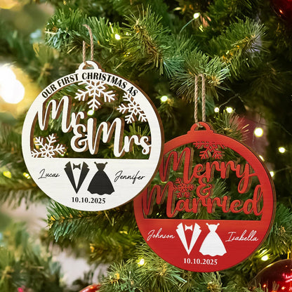 First Christmas Couple Merry & Married - Personalized Custom Shaped Wooden Ornament 581374e3-f872-4c59-a5a7-3e94021bc658-AT1754-CIN3607-MK-5.jfif