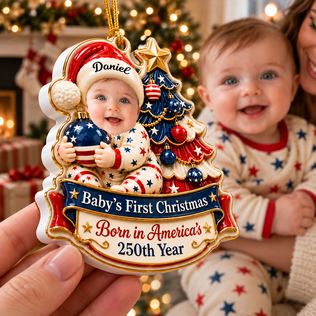 Personalized Baby's 1st Christmas Ornament, Patriotic Parent Gift, Newborn Photo Keepsake 58dc7c71-2af4-4317-a2e4-1c2a39599aee-2.jpg