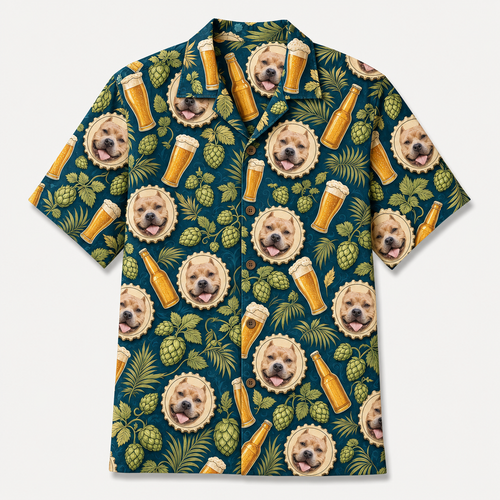 Custom Pet Face x Beer Pattern Hawaiian Shirt - Hero