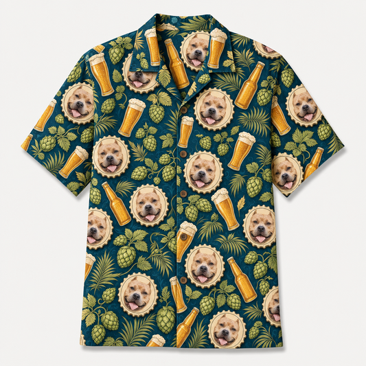 Custom Pet Face x Beer Pattern Hawaiian Shirt - Hero