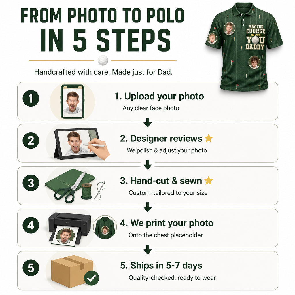 Golf Dad Photo Polo – May The Course Be With You - How it is made