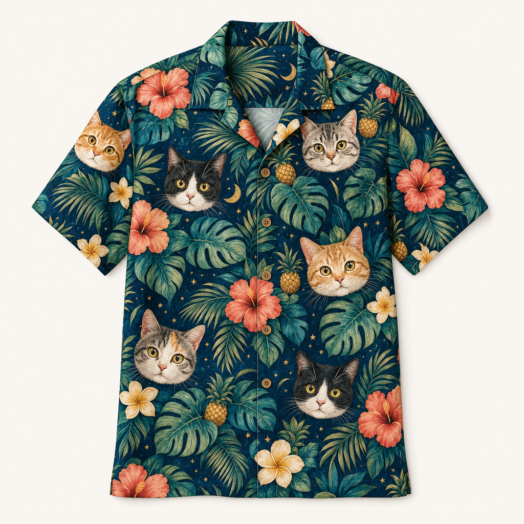 Tropical Cats Night Hawaiian Shirt - Hero