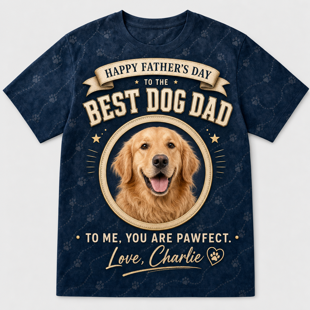 Happy Father’s Day Best Dog Dad – Pet Photo & Name AOP Tee - Hero