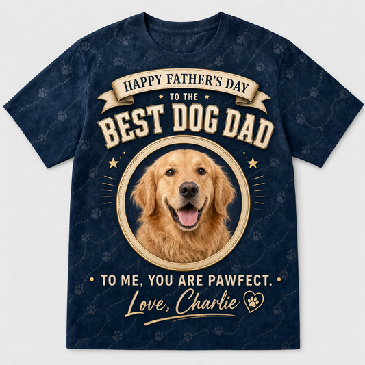 Happy Father’s Day Best Dog Dad – Pet Photo & Name AOP Tee - Hero