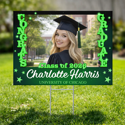 Custom Photo Yard Sign - Glitter Class Of 2026 - Graduation Lawn Sign Party