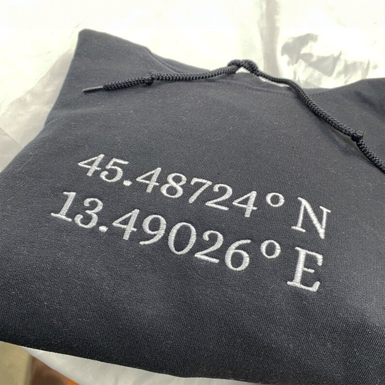 Custom Longitude and Latitude Location Embroidered Sweatshirt Hoodie