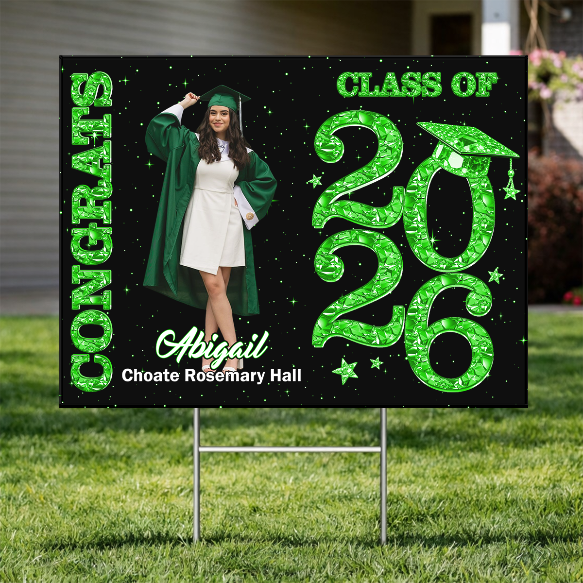 Class Of 2026 Glitter Graduation Photo Yard Sign - Personalized Lawn Sign