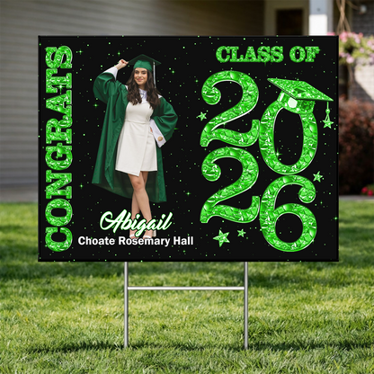Class Of 2026 Glitter Graduation Photo Yard Sign - Personalized Lawn Sign