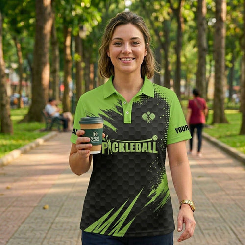 Custom Pickleball Polo Shirt Green Black Team Name Personalized Performance Sports Polo