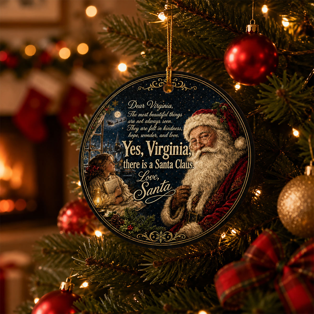 Dear Virginia Santa Letter Quote Aluminum Ornament, Sentimental Holiday Tradition Souvenir