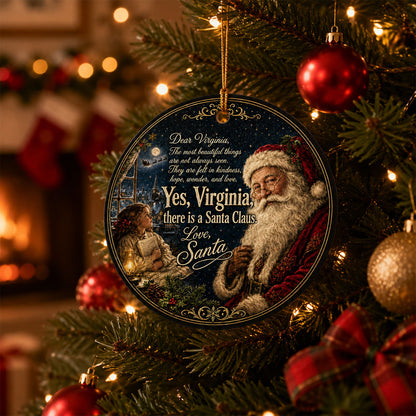 Dear Virginia Santa Letter Quote Aluminum Ornament, Sentimental Holiday Tradition Souvenir