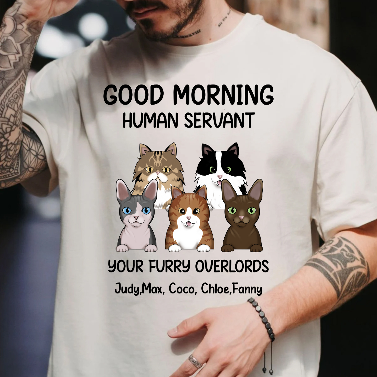 Good morning, Human Servant Your Furry Overlord Here Personalized T-Shirt Perfect Gift For Cat Lovers Cat Mom Cat Dad 5_27597b89-5bf0-45e4-ad2a-acb095792ed4.png