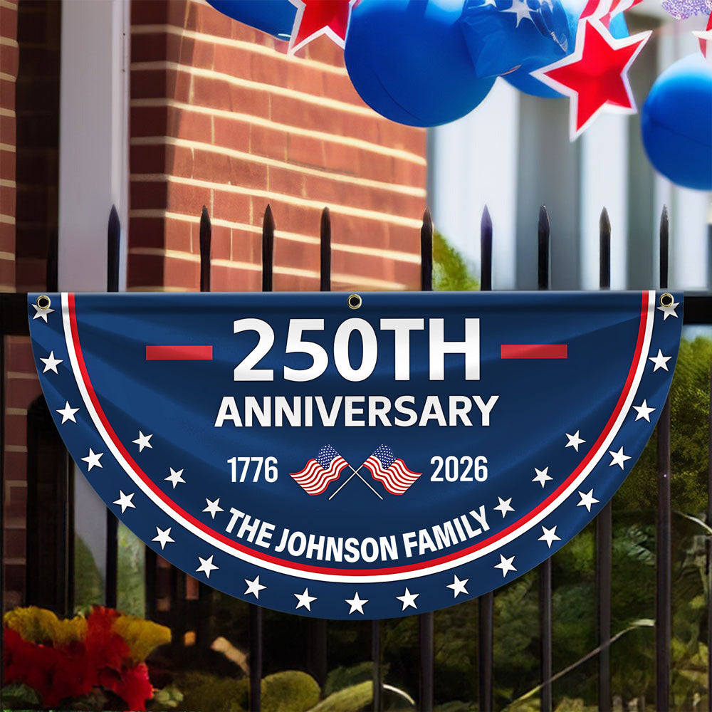 Custom Family Name 250th Anniversary 1776-2026 America Non-Pleated Fan Flag