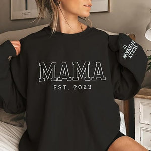 Personalized Embroidered Mama Sweatshirt With Kid Names On Sleeve, Mom Sweatshirt For Women, Gifts For Mom Grandma Mothers Day Christmas, New Mom Gifts