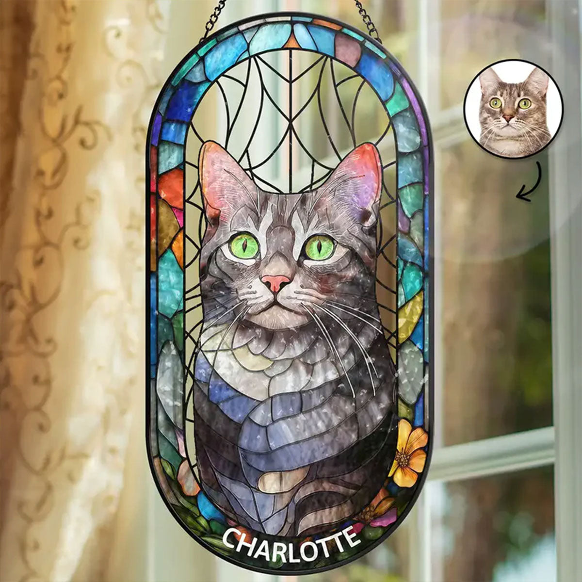 Portrait Dog Cat Family - Personalized Rounded Rectangle Stained Glass Suncatcher