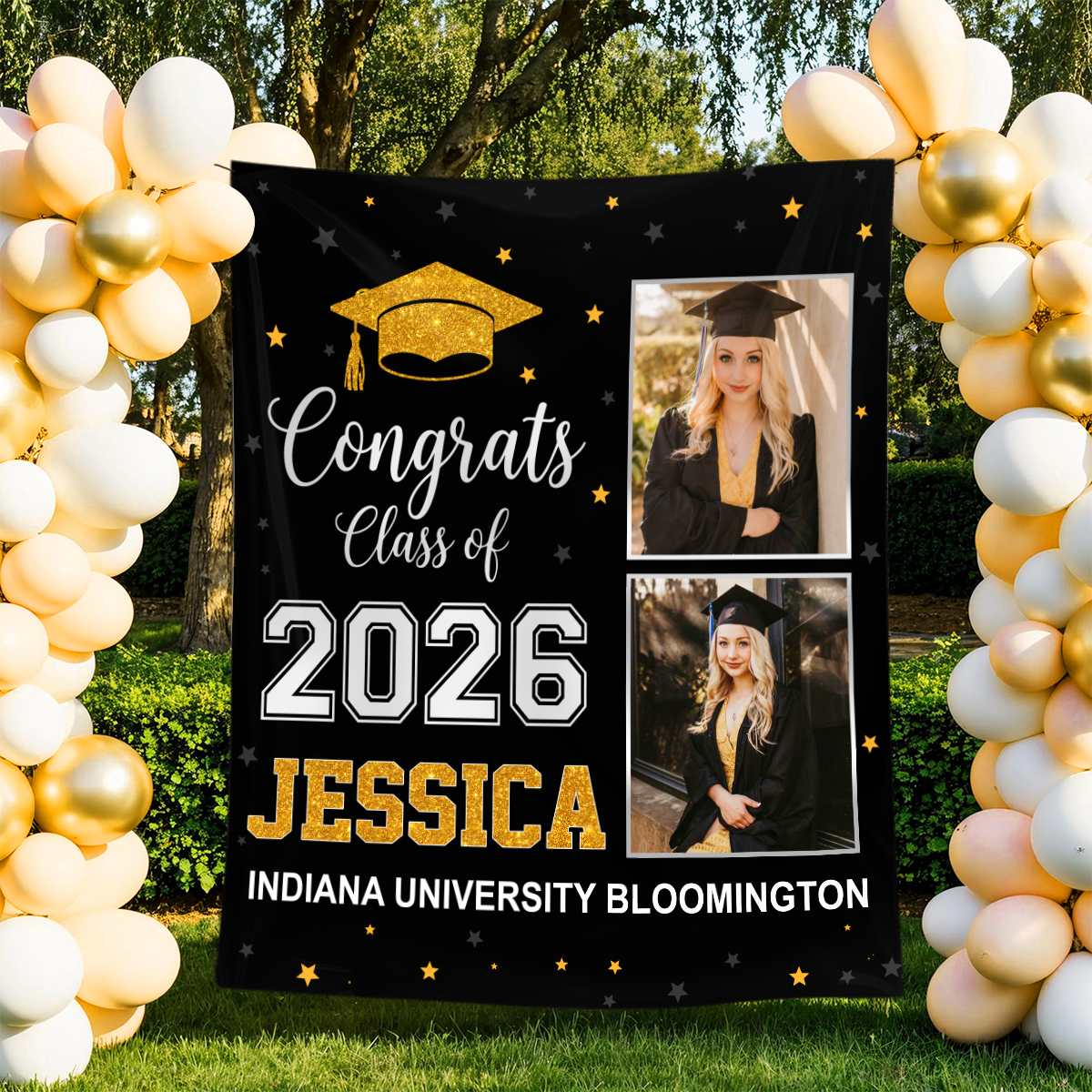 Photo And Glitter Name Personalized Graduation Backdrop