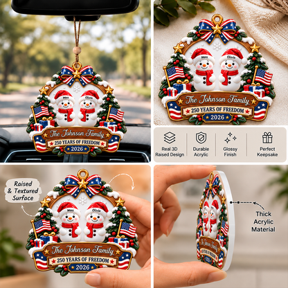 250th Anniversary Christmas Our Snowman Family - Real 3D Raised Ornament
