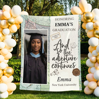 Adventure Continues - Personalized Graduation Backdrop