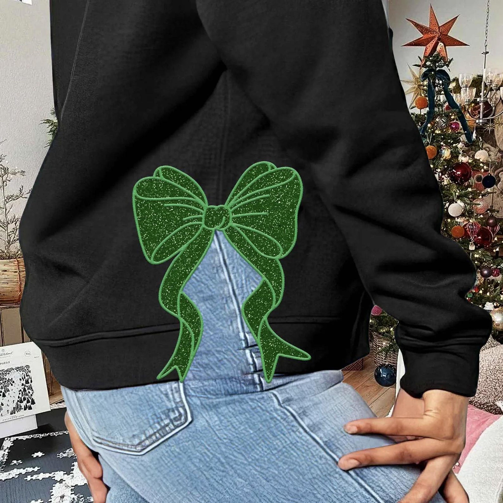 Wicked Side Bow Embroidered Sweatshirt, Wicked Musical Movie Fan Gift, Defy Gravity Crewneck, Christmas Ribbon Side Bow Gift For Her 5_7efcf93d-967b-4c0b-ad48-f630e2eabacc.jpg