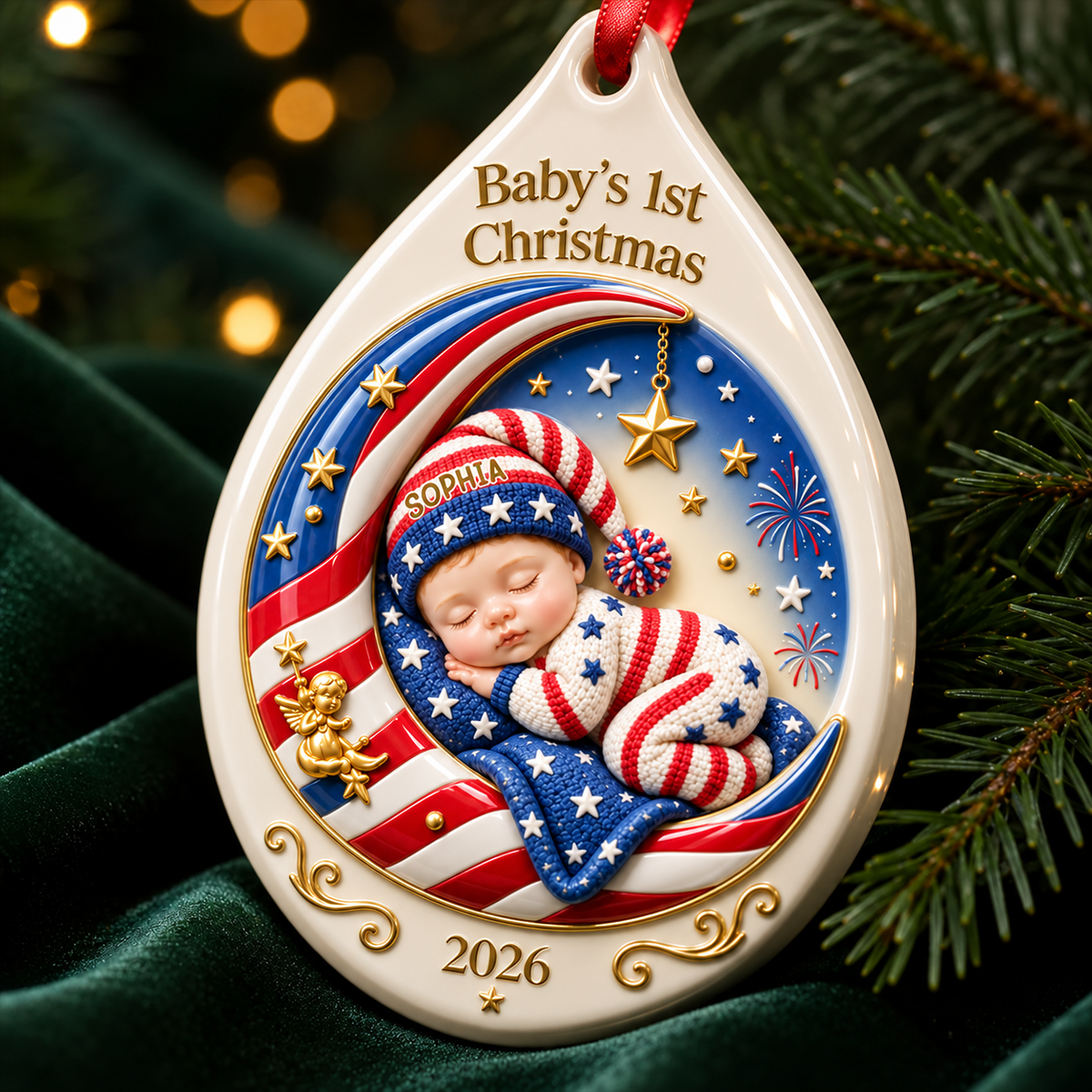 Baby’s First Christmas Moon Ornament - Real 3D Raised Ornament