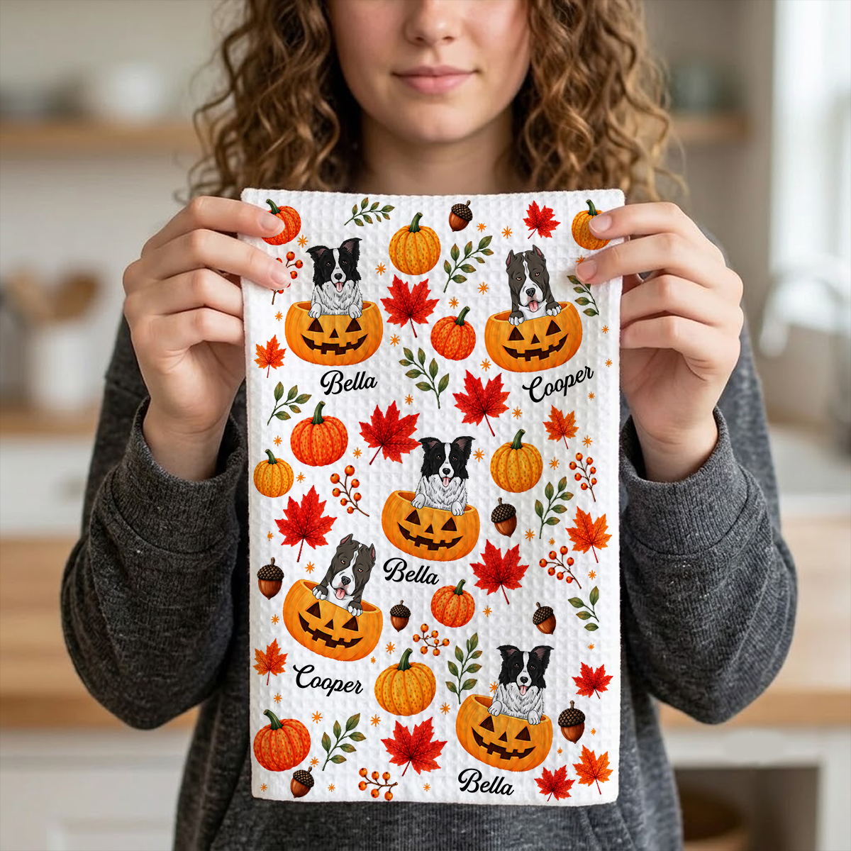 Fall Pumpkin Dog - Personalized Kitchen Towel