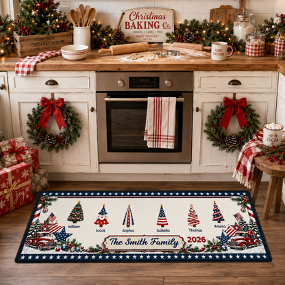 America Decorations Christmas Together Runner Rug, Personalized Holiday Kitchen Mat, Home Xmas Gift