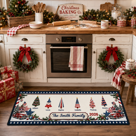 America Decorations Christmas Together Runner Rug, Personalized Holiday Kitchen Mat, Home Xmas Gift