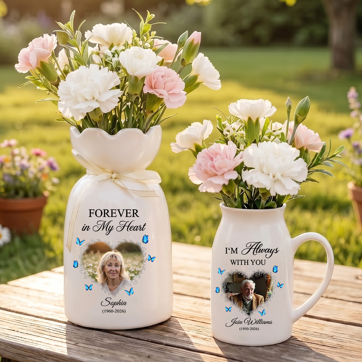 Memorial Photo - Personalized Ribbon Tie Flower Vase