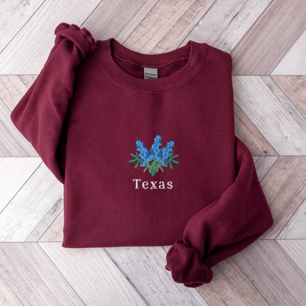 Texas Bluebonnets Sweatshirt, Embroidered Texas Shirt, Texas Crewneck Sweater, Embroidered Bluebonnets Shirt, Texas Bluebonnets 5_abfafb89-172d-4239-a14f-19e568e1294f.jpg