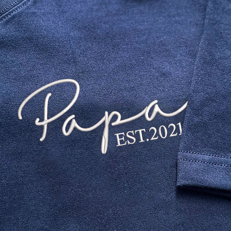 Papa Est Embroidered Father's Day Shirt
