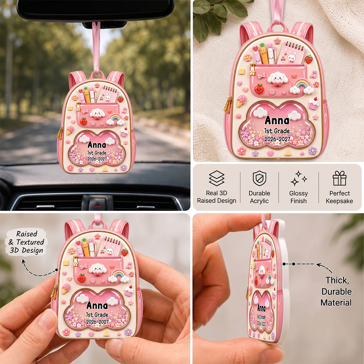 School Year Backpack Ornament - Real 3D Raised Ornament
