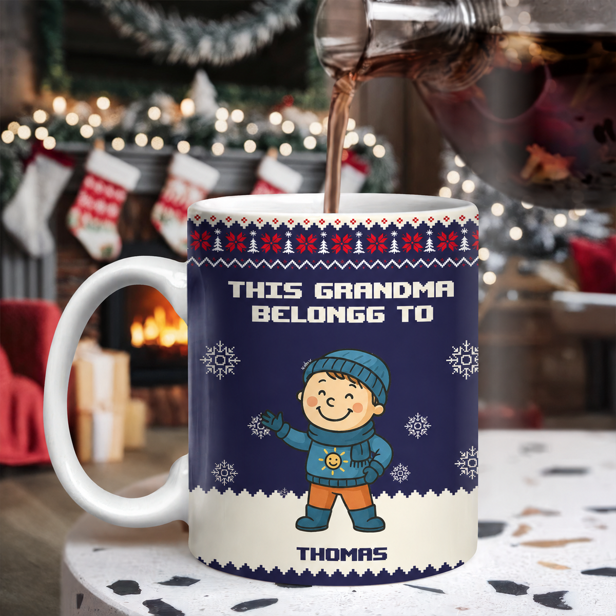 This Grandpa Grandma Belongs To Christmas Kid Stick Figures - Personalized Mug
