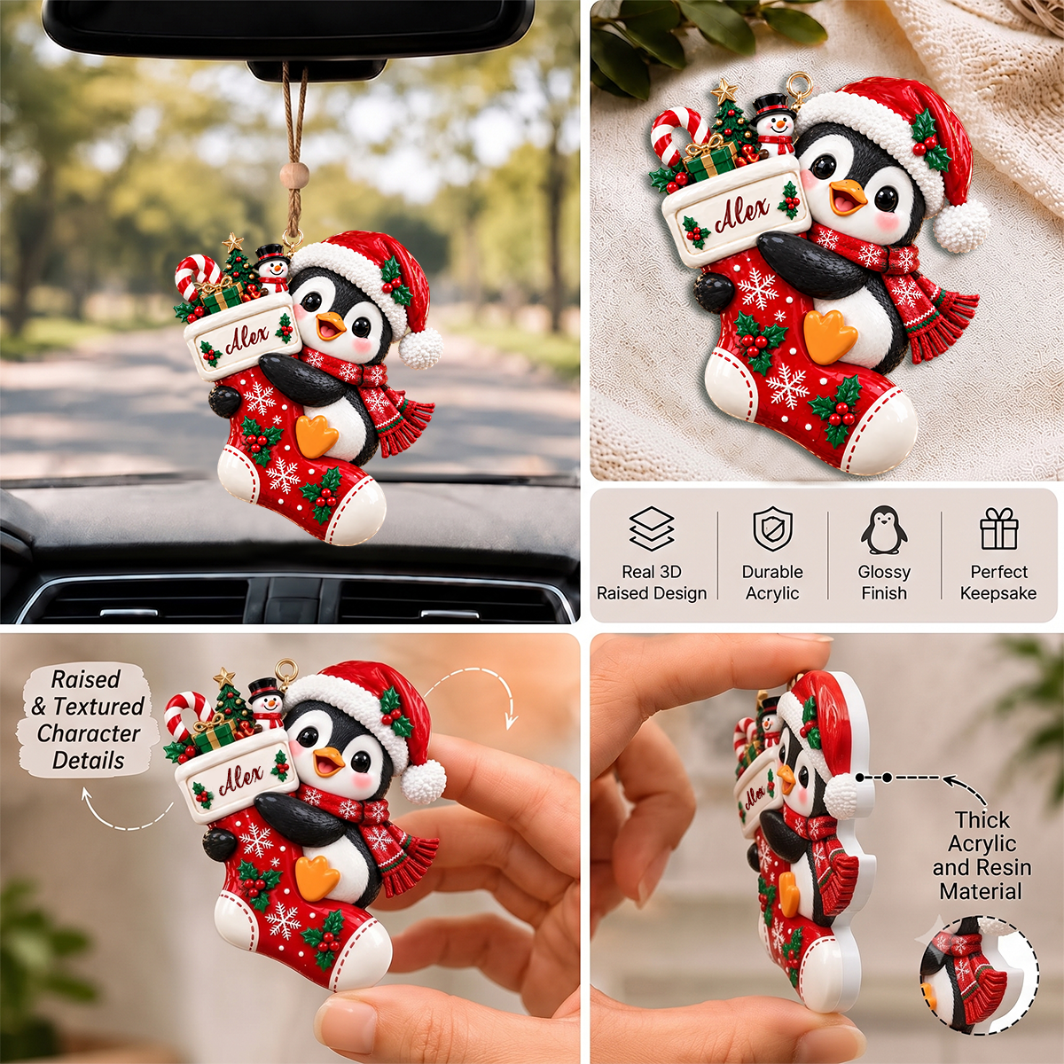 Personalized Christmas Stocking 3D Ornament, Custom Holiday Decoration for Animal Lovers, Cute Xmas Tree Hanging Decor