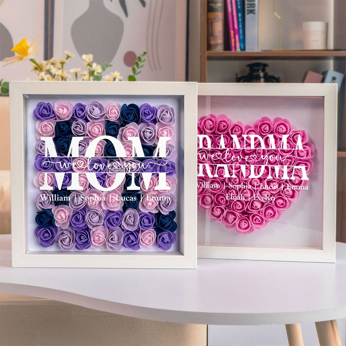 We Love You Mom - Personalized Flower Shadow Box