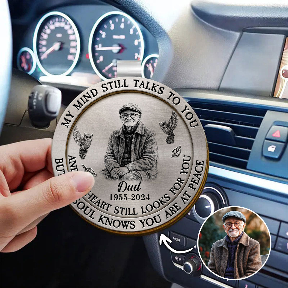 Custom Photo Pencil Sketch Memorial My Mind Still Talks To You - Personalized Custom Shaped Car Visor Clip