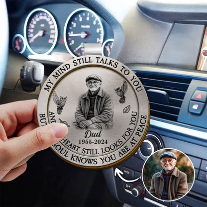 Custom Photo Pencil Sketch Memorial My Mind Still Talks To You - Personalized Custom Shaped Car Visor Clip