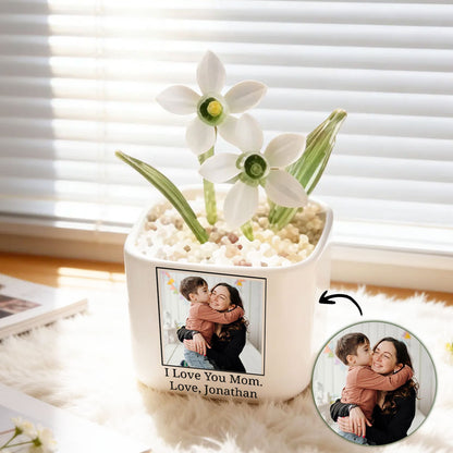 Custom Photo Mom Glass Flower Pot - Personalized Birth Flower Pot for Mom, Mother s Day Gift
