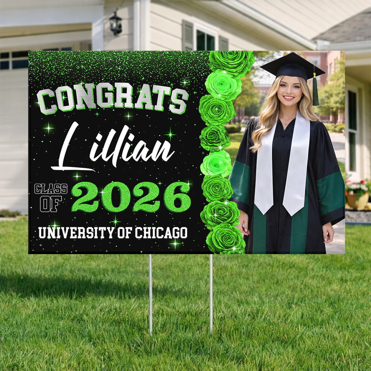 Class Of 2026 Rose Custom Photo Yard Sign - Personalized Lawn Sign