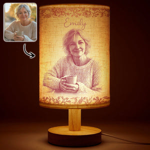 Custom Photo Pencil Sketch Memorial Family Dog Cat Portrait - Personalized Table Lamp