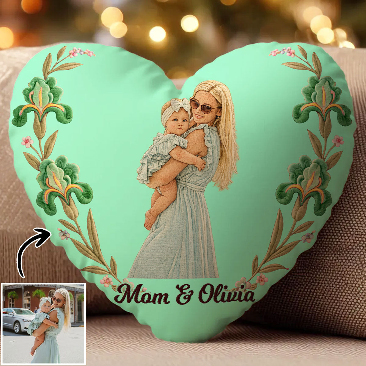 Best Mom Ever - Personalized Heart Floral Pillow