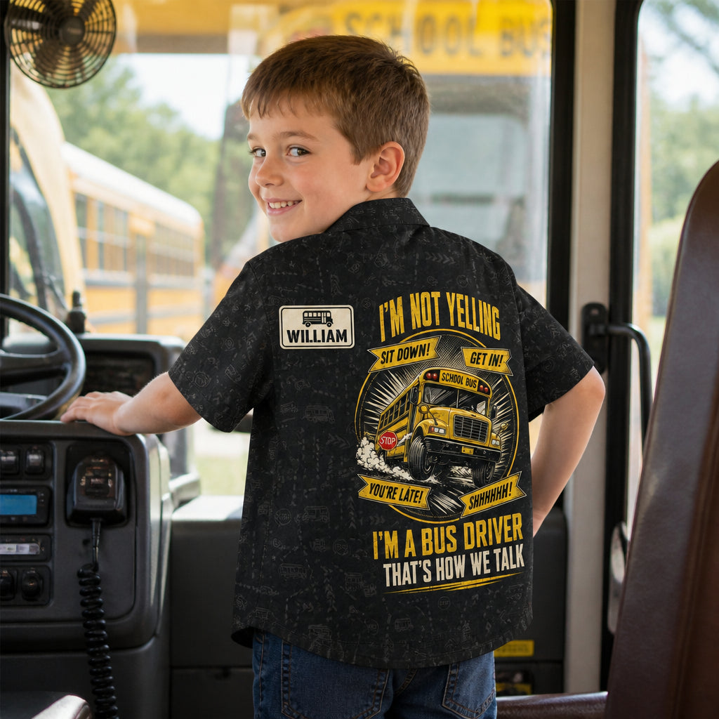 I'm Not Yelling Bus Driver Kids AOP Shirt – Name Badge - Personalized Hawaiian Kids Shirt - AOP 5a52b8cc-3e5b-4063-8593-ec970a97b79b.jpg