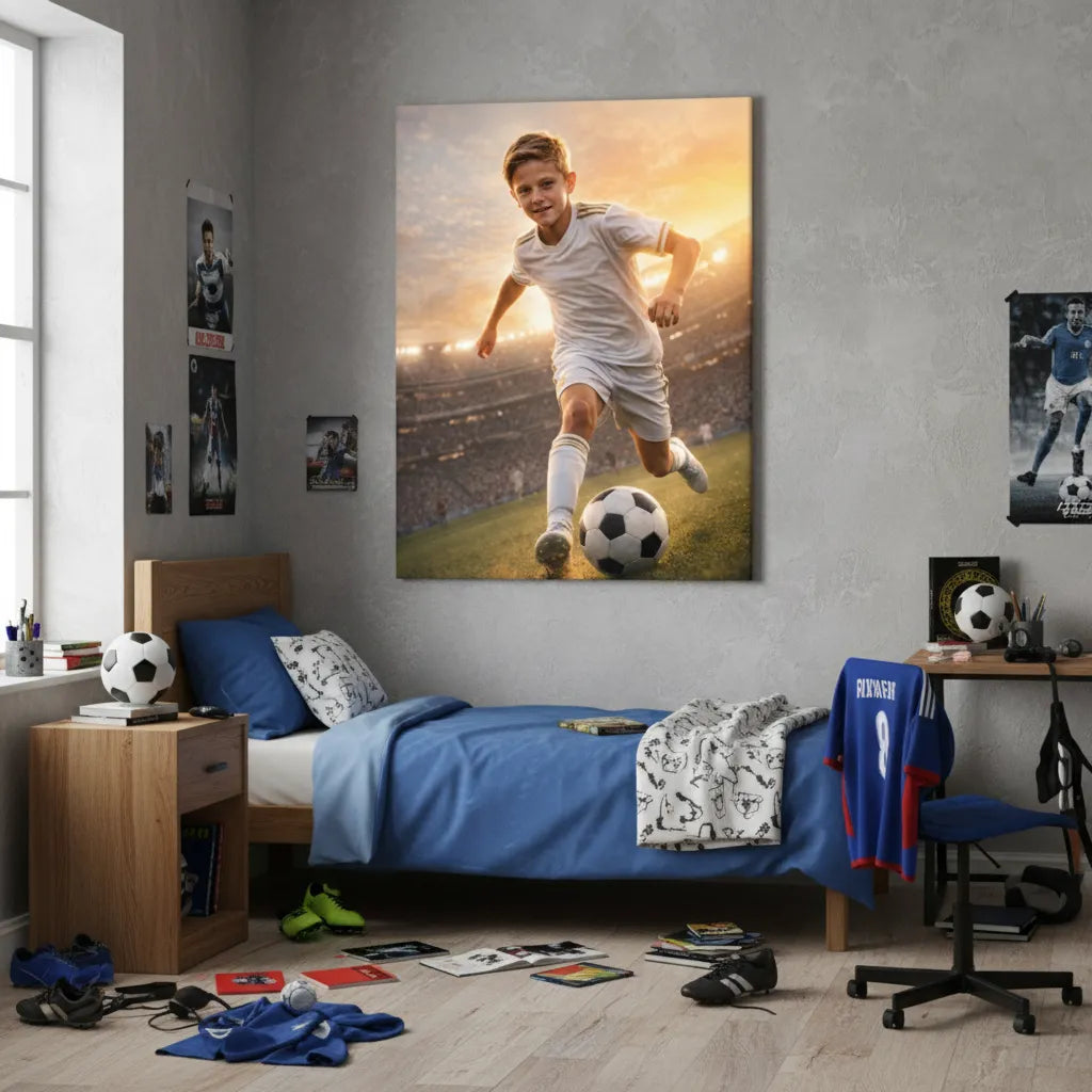 Custom Soccer Player Portrait from Photo Personalized Poster Canvas For Kids