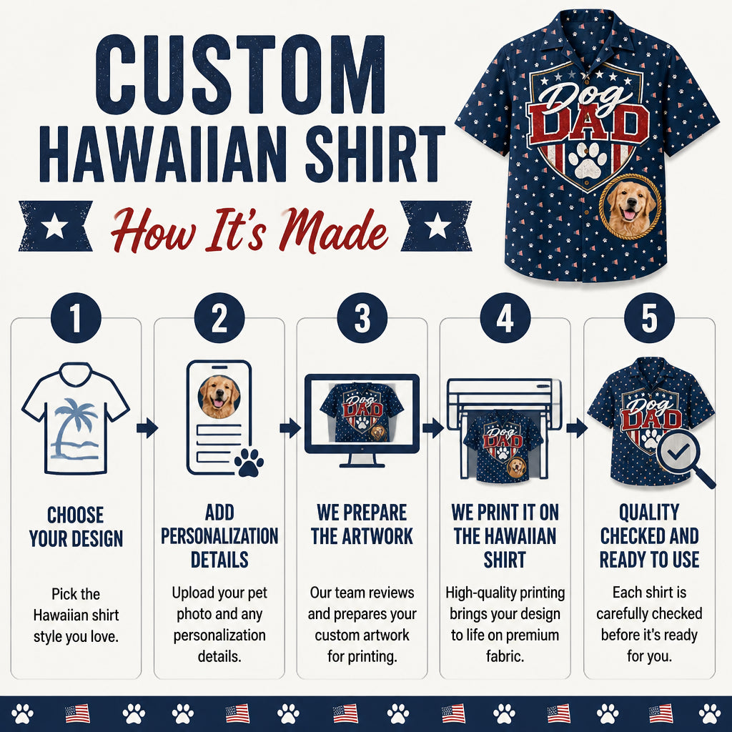 Patriotic Dog Dad Hawaiian Shirt – Custom Pet Photo - How it is made