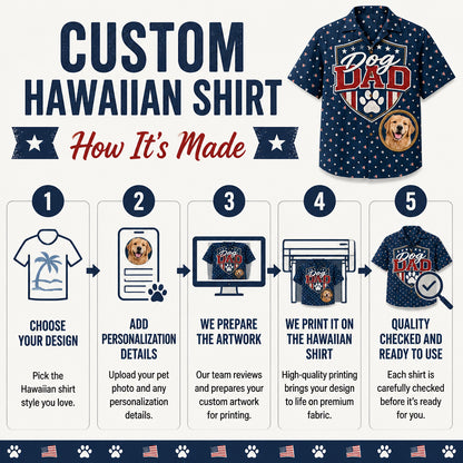 Patriotic Dog Dad Hawaiian Shirt – Custom Pet Photo - How it is made